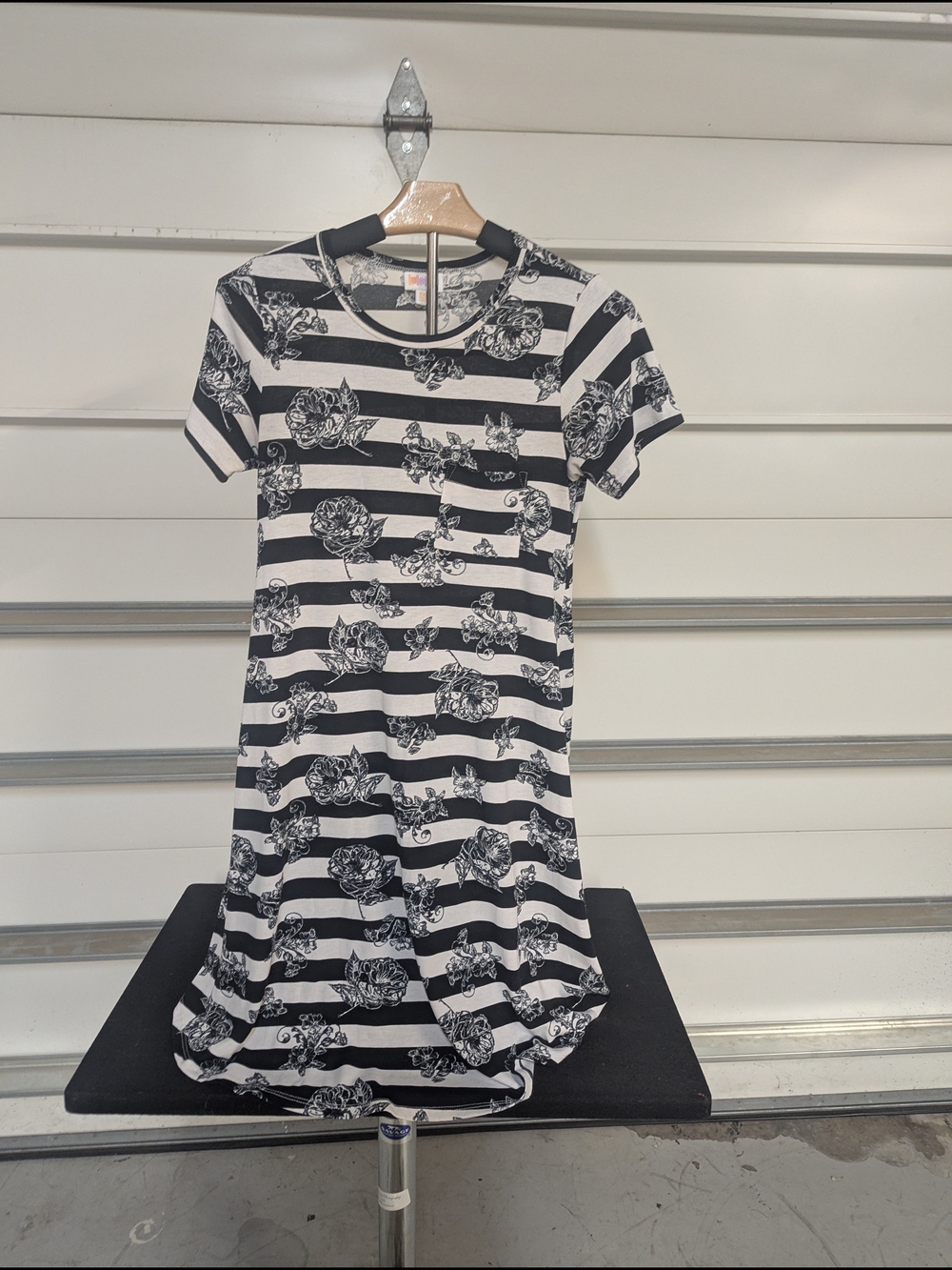 LuLaRoe Black & White Striped Floral Top